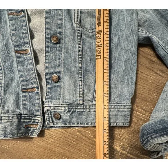 Abercrombie & Fitch Denim Jacket Women Large Blue Button Distressed Y2k 90s - Picture 3 of 11